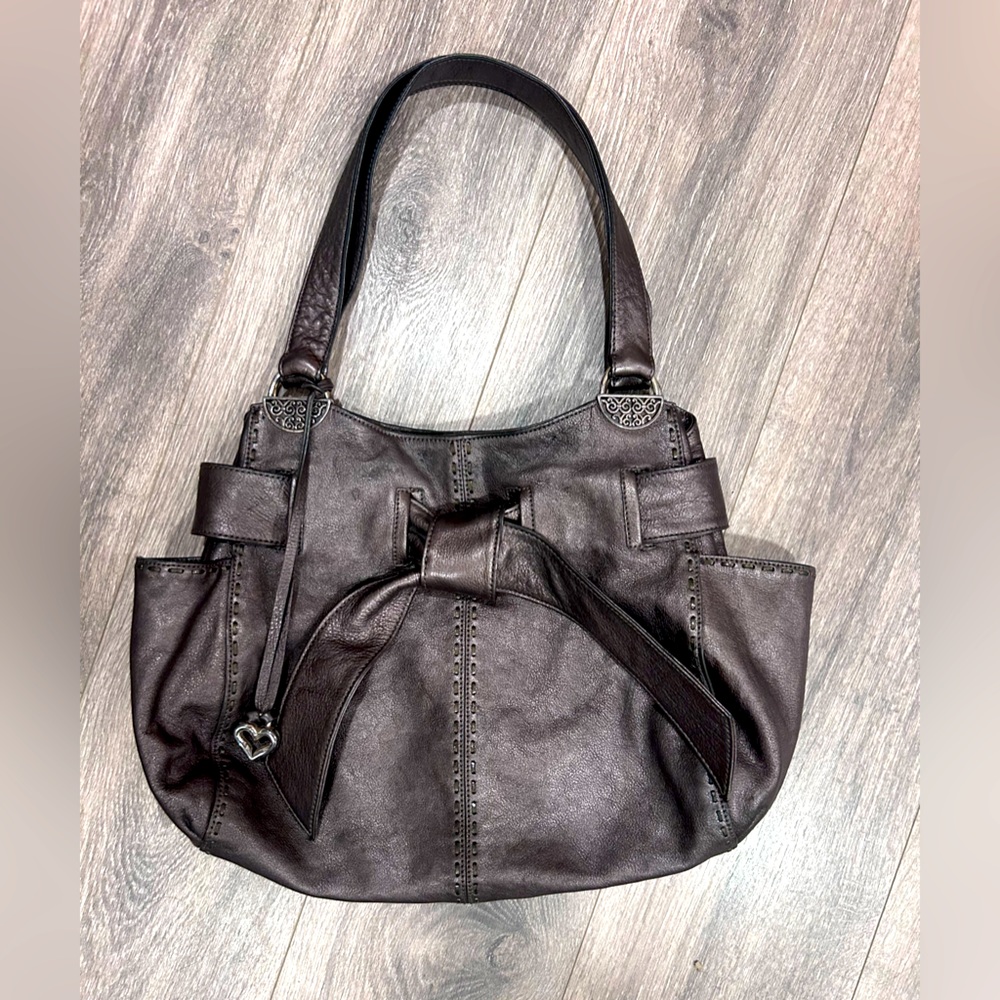 Brighton Dark Brown Leather Shoulder Bag with Bow Accent